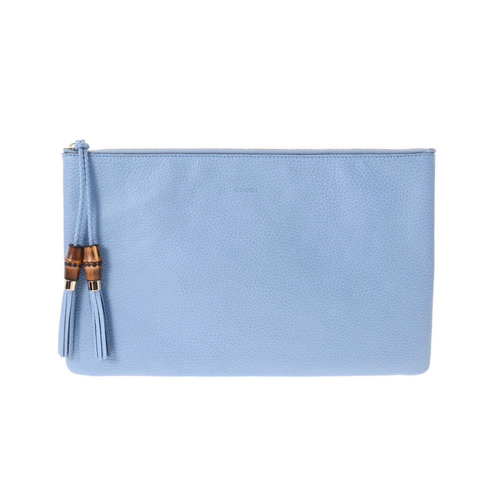 Gucci Bag Blue Clutch Leather Bamboo - Picture 2 of 11